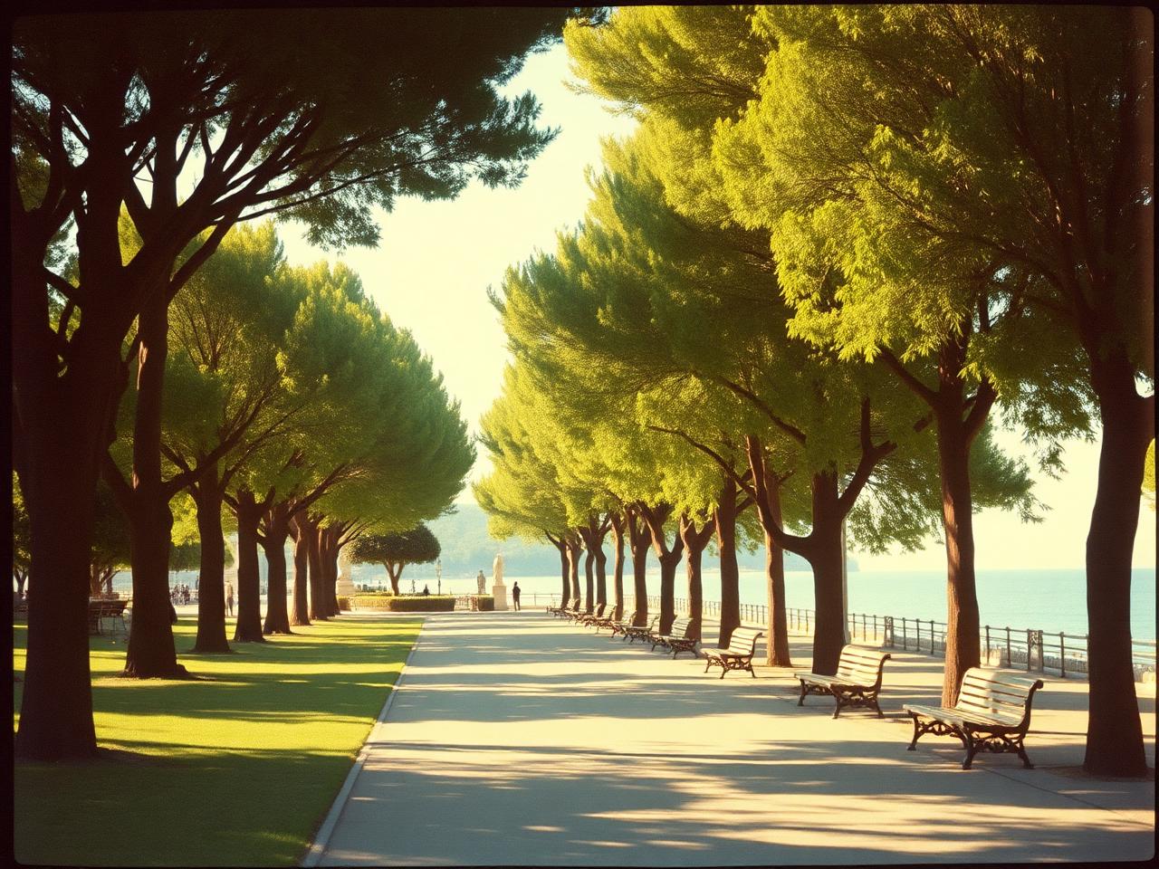 The Sea Garden promenade in Burgas at golden hour